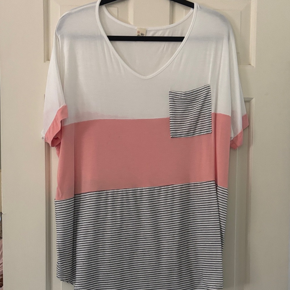 7th Ray Pink and White Colorblock Tee